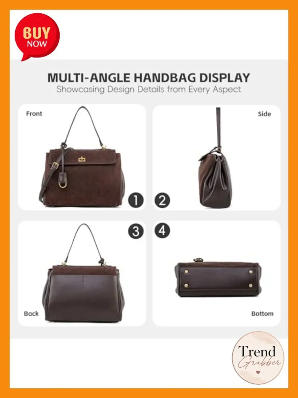 Suede & Leather Tote Bag, Soft Shoulder Handbag, Satchel Purse for Travel Work